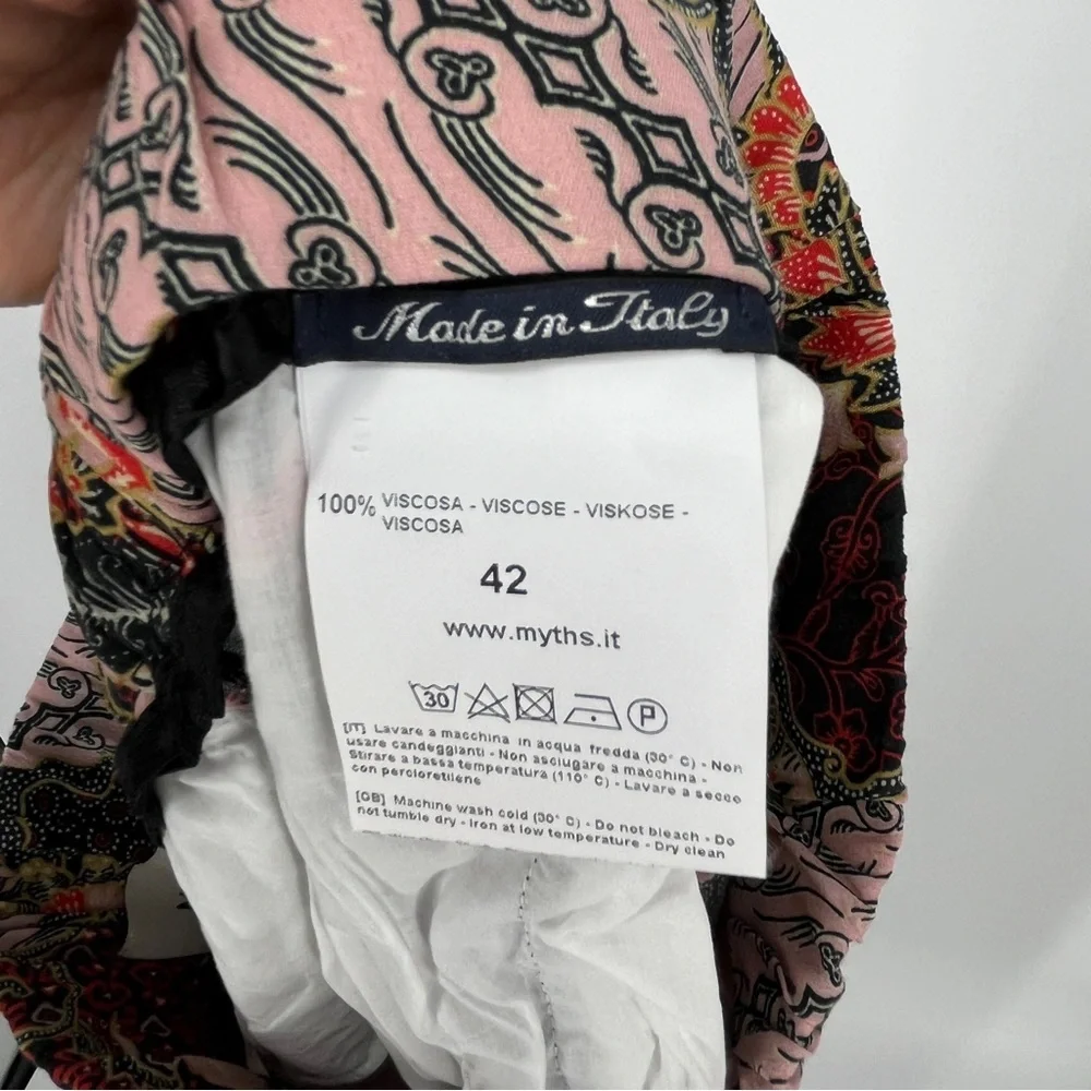 Myth Wide Leg Pullon Pants Made in Italy Colorful Hippy Bohemian Elastic Size 6 - Picture 2 of 7